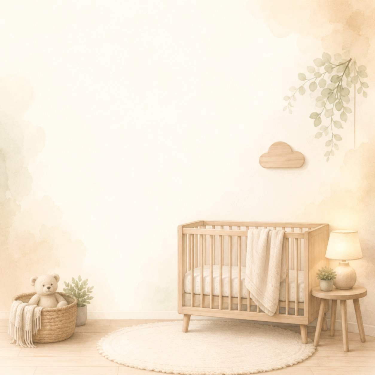 Quarto de bebê preparado, em aquarela